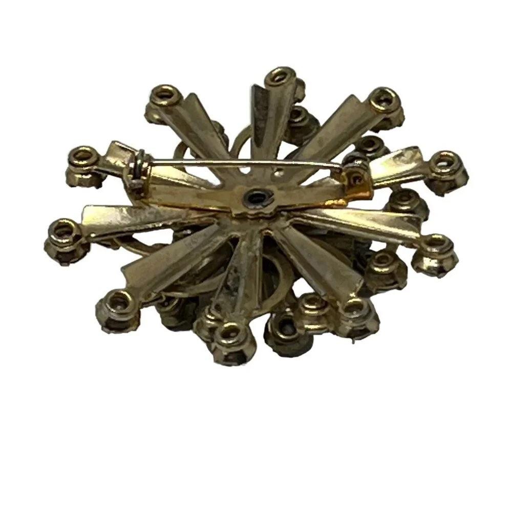 Snowflake Brooch AB Stones Gold‎ Tone Aurora Borealis Flower Vintage Pin